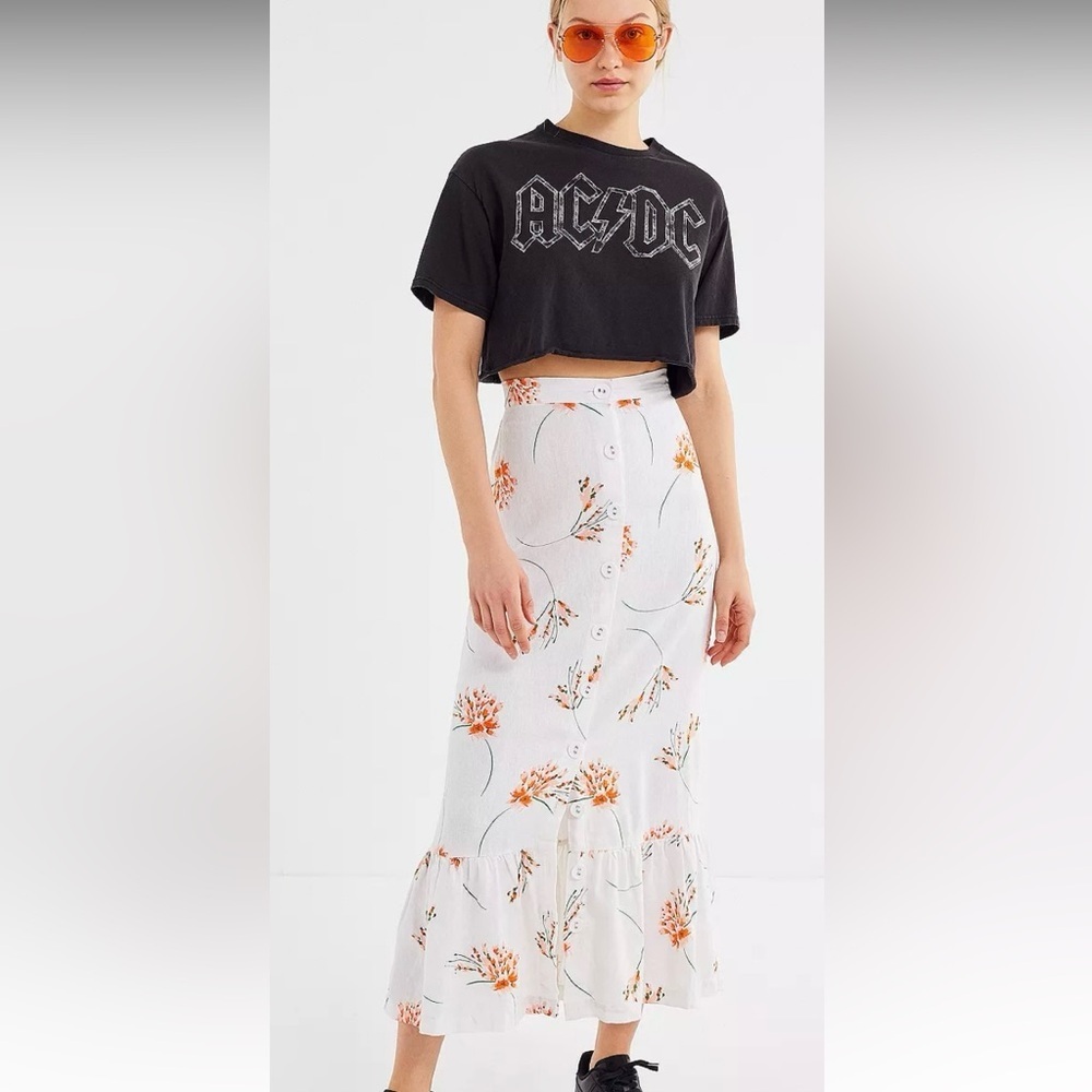 Urban Outfitters Selma Linen Blend Ruffle Button-Through Maxi Skirt Size Small - Picture 2 of 8
